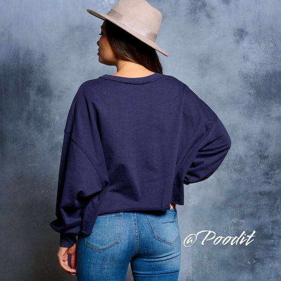 PEACH LOVE CALIFORNIA Good vibes navy blue top sz medium and large - Picture 3 of 8